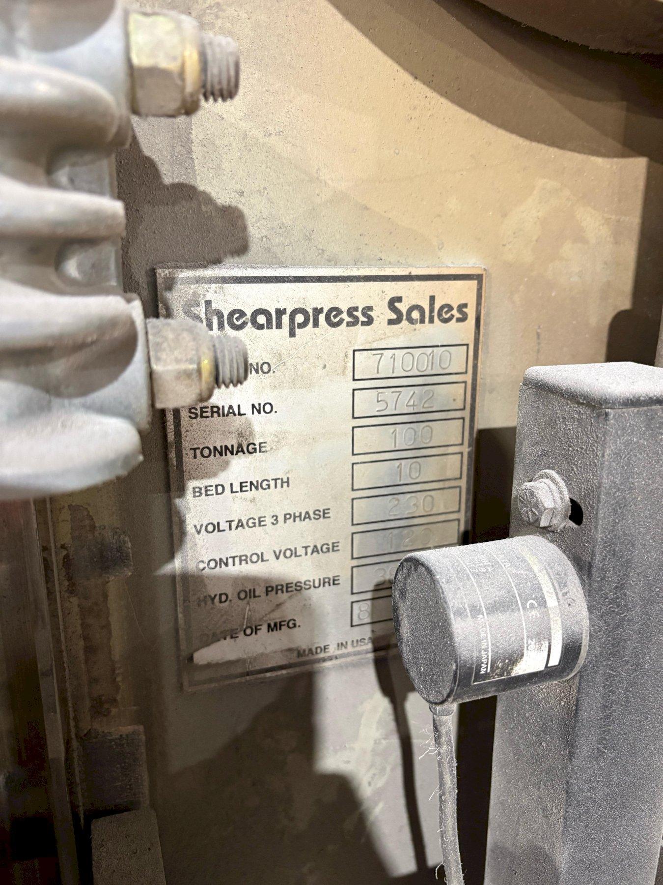 1 - PREOWNED ACCURPRESS PRESS BRAKE 100 TON X 10', MODEL # 710010, S/N: 5742
