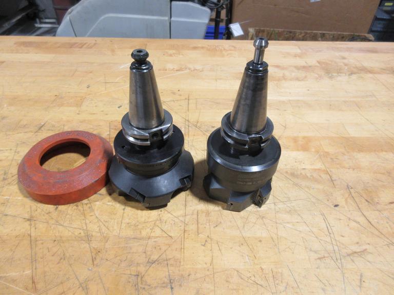 CAT40 Tool Holders (2) with 4" Carboloy and Mistubishi Inserted Shell Mills- Auction Item