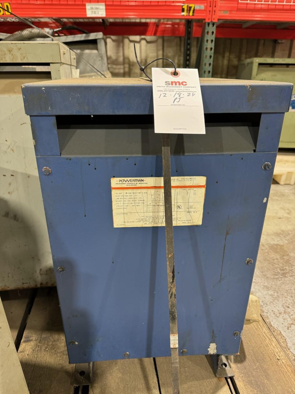1 - PREOWNED POWERTRAN 15 KVA TRANSFORMER, MODEL #: 36B, S/N: FH150