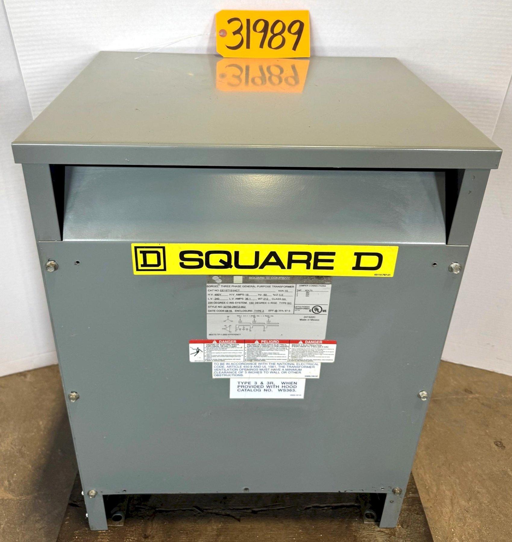 15 KVA Square D Transformer Cat. No. EE15T151HCT, HV 480, LV 240, 3 Phase