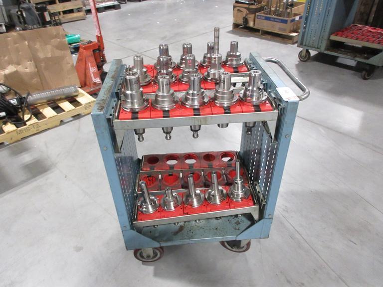 Lista Rolling Tool Cart with Adjustable Shelves, (29) CAT50 Pockets and (18) Erickson CAT50 Hydraulic Tool Holders- Auction Item