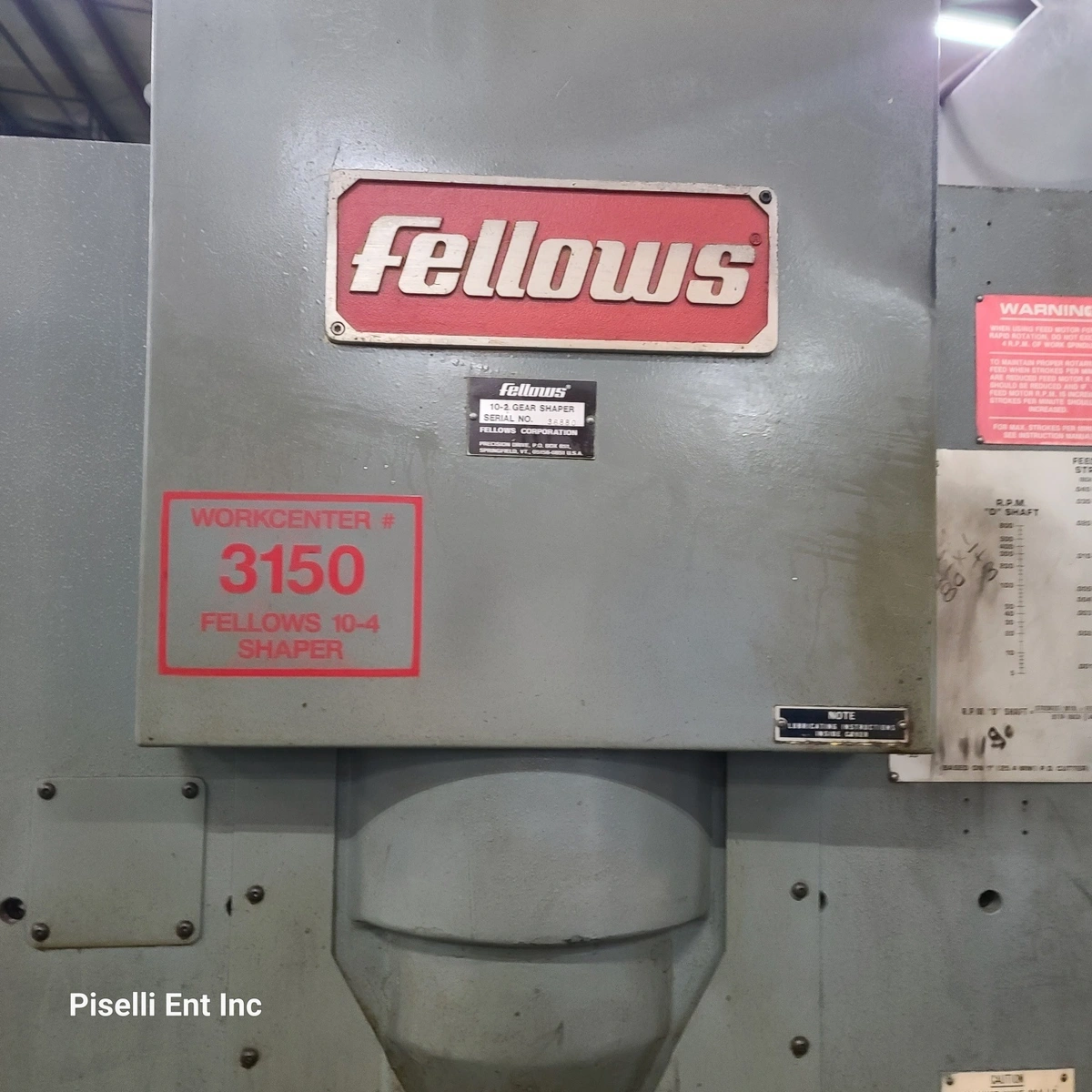 Fellows model 10-2 Gear shaper , 3" riser 14" diameter , pinion support tailstock , variable speed drive s/n 36880, excellent from prototype shop in Michigan