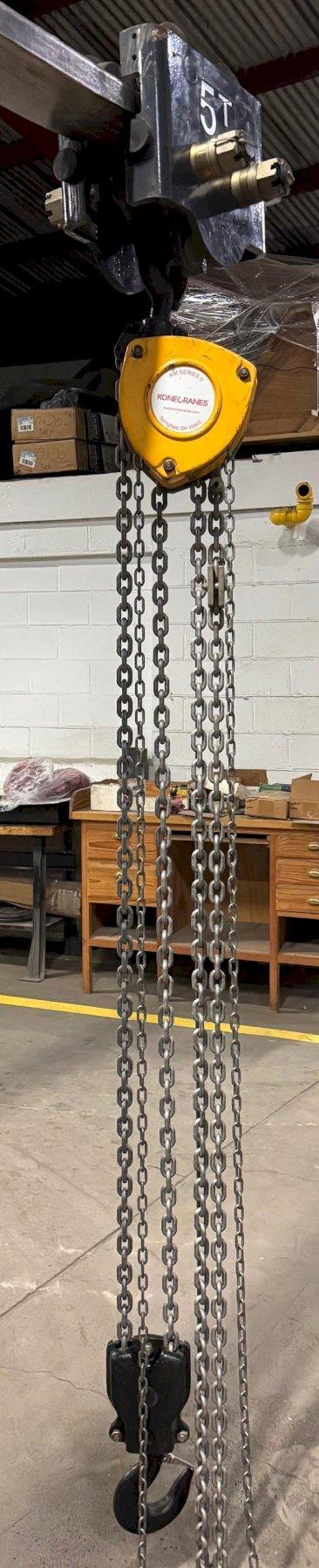 5 Ton Konecranes Manual Chain Hoist, 12′ Lift, Manual Trolley, Excellent