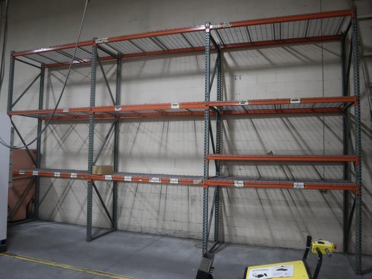 Pallet Racking Teardrop Style, (4) 14'x 42" Uprights, (10) 8' Shelves with Wire Decking- Auction Item