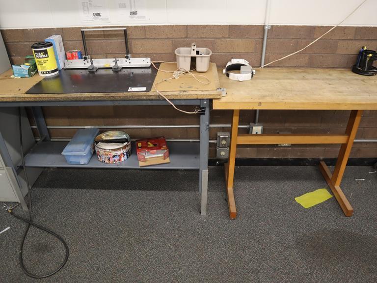 Steel Frame Work Bench with Wood Top and Wooden Work Bench with Contents- Auction Item