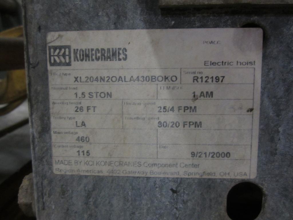 1.5 TON HOIST X 24' 2 TON KONE UNDERSLUNG CRANE: STOCK #51776