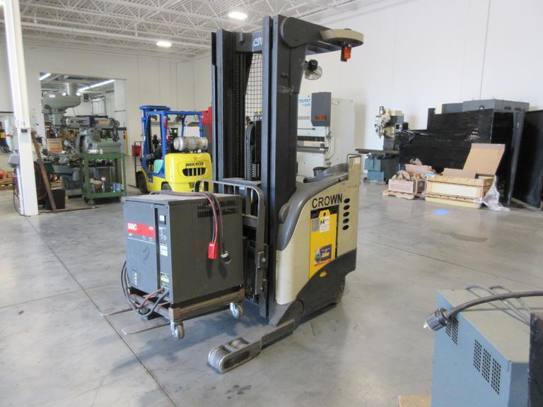 Crown Electric Standing Reach Forklift with Charger, 3500 LB Load Capacity- Auction Item