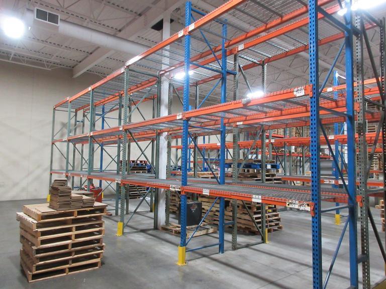 Pallet Racking - (2) Back to Back Bays: (9) 14'H x 42" (3) 16'H x 42" Uprights, Teardrop Style, (30) 8' Shelves, Wire Decking- *NO CONTENTS*- Auction Item
