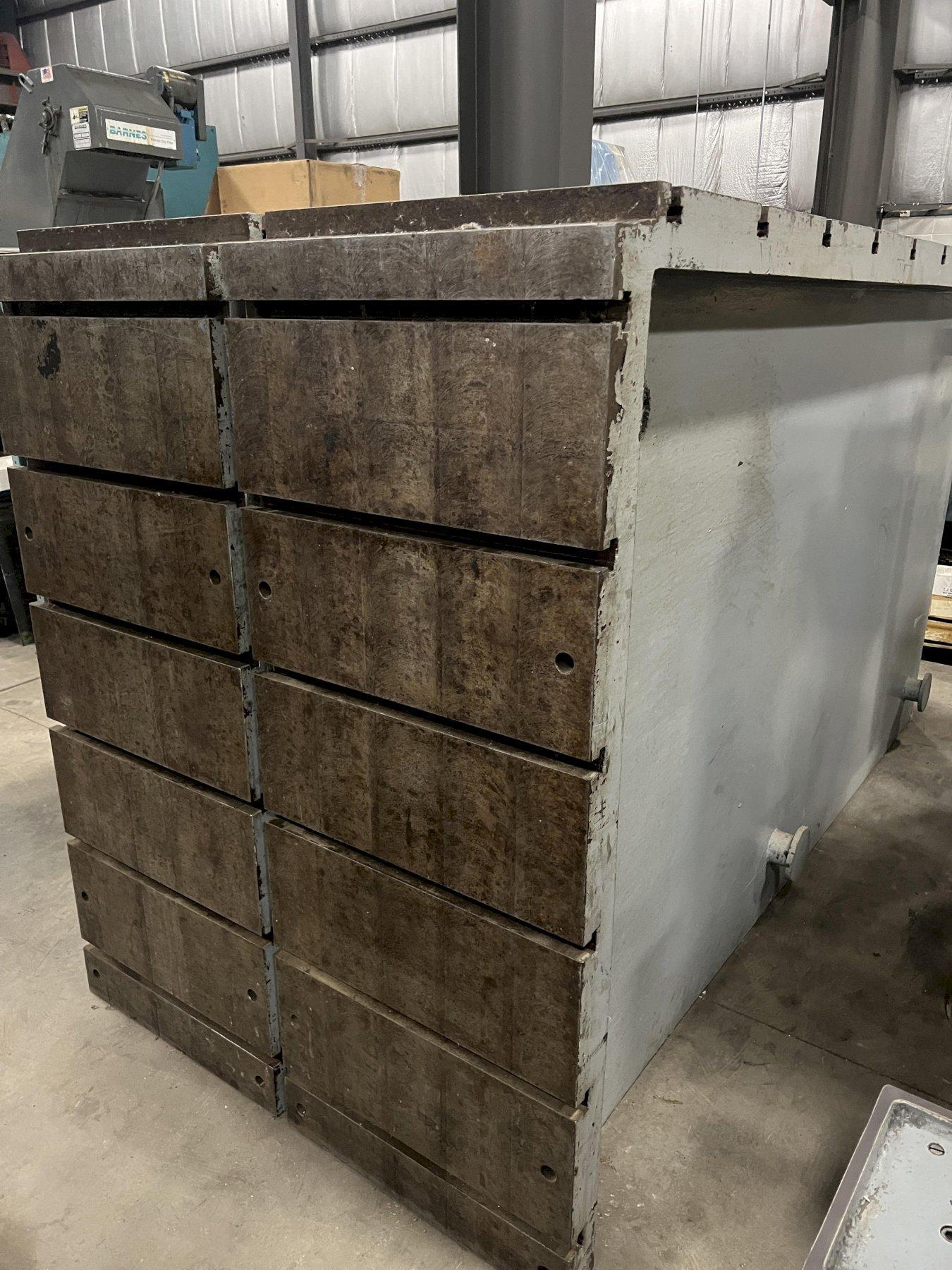 120 3/8" H x 27 3/4" W x 71 3/4" DEEP ANGLE PLATES, T-SLOTS ON TWO FACES