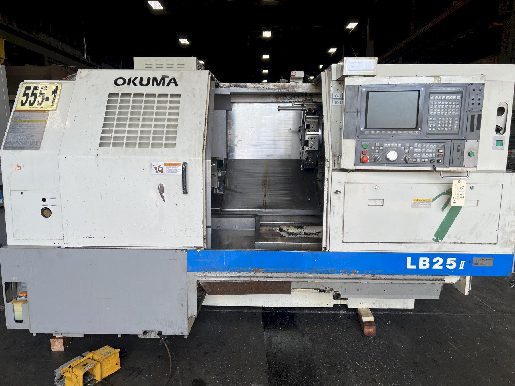 Okuma LB-25 II CNC Lathe with OSP 7000L Control, Forkardt 10" 3-Jaw Chuck, Tailstock, Chip Conveyor, Misc. Tooling/Manuals