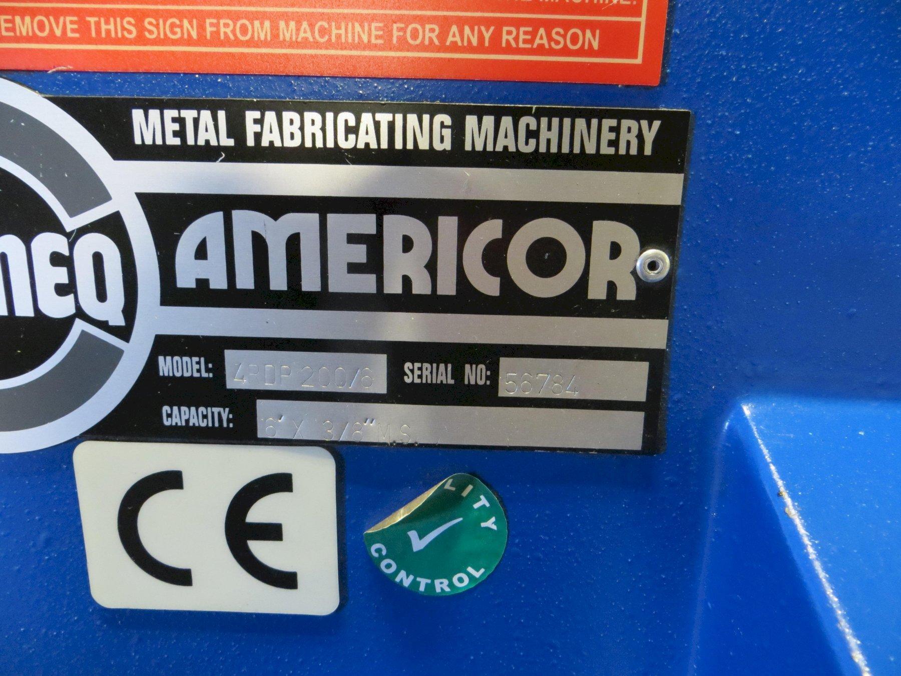 7.87" Diameter x 6 ft Americor Hydraulic 4-Roll Double Pinch Plate Bending Roll Model 4RDP 200/6 (6 ft. x 3/8")