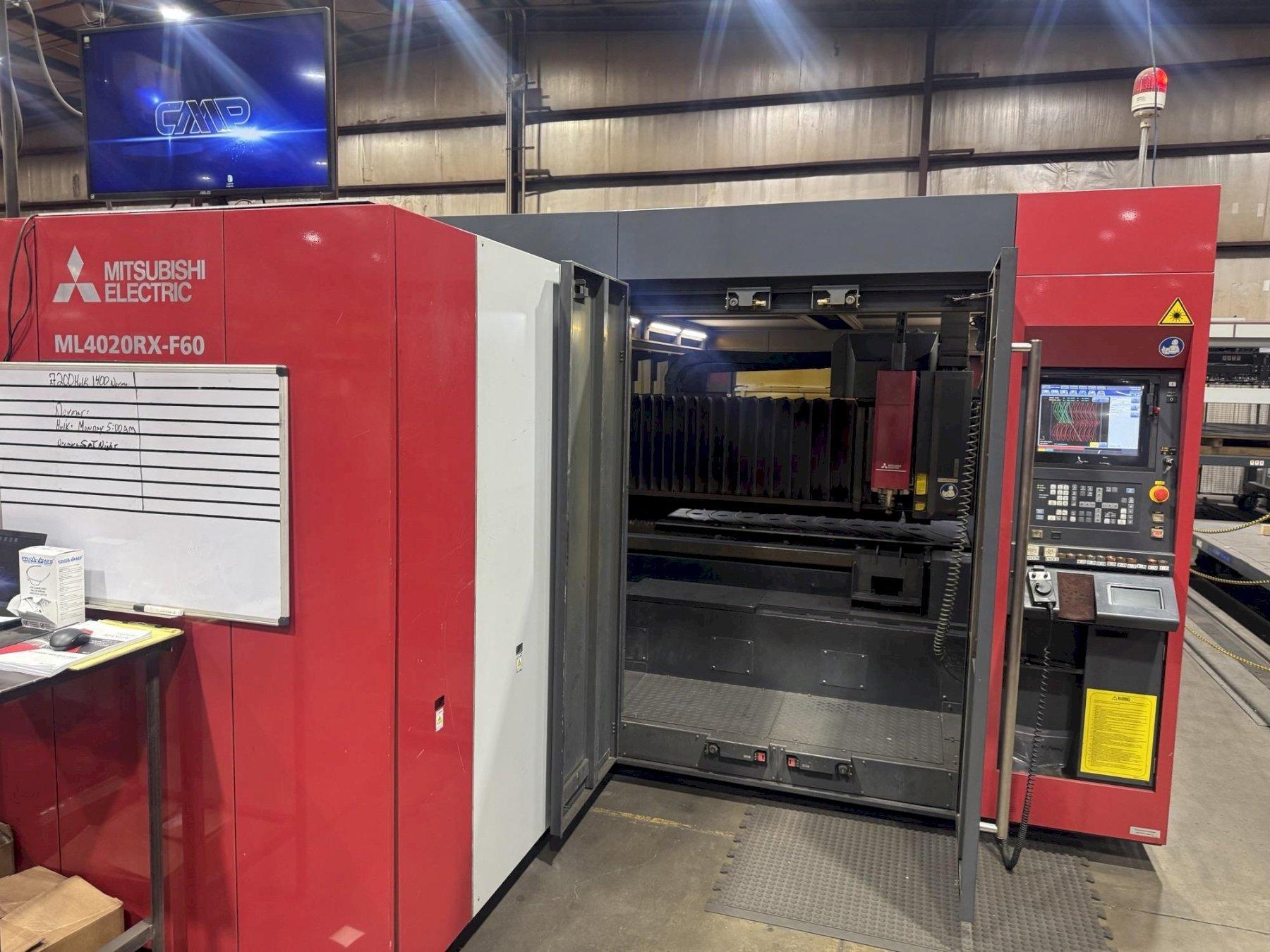 6,000 Watt Mitsubishi ML4020RX-F60 Fiber Laser, 2020 – 6’x12′ Table, Dust Collector, Chiller, Pallet Changer