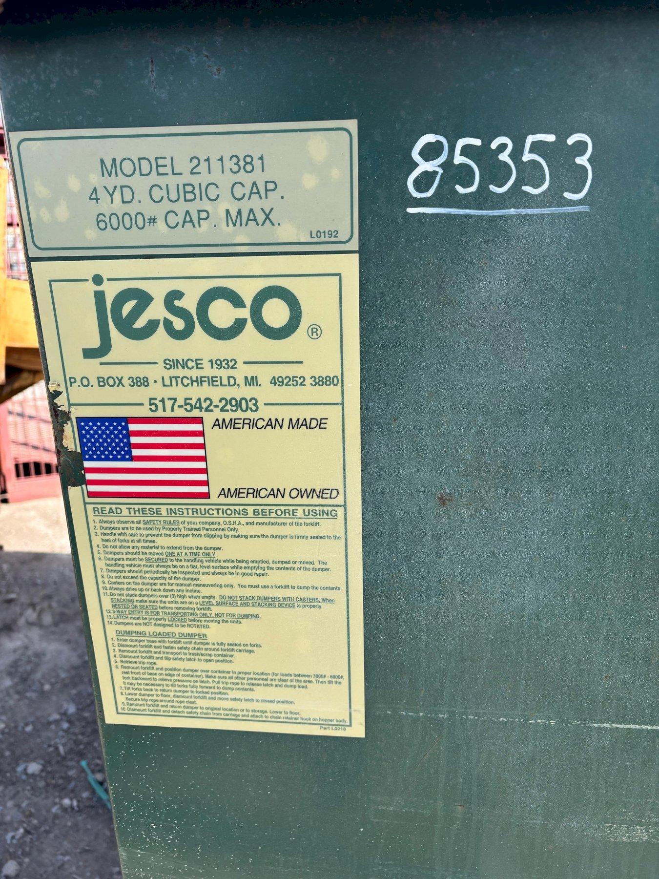 1 – PREOWNED JESCO SCRAP HOPPER MODEL: 211381, S/N: L0192