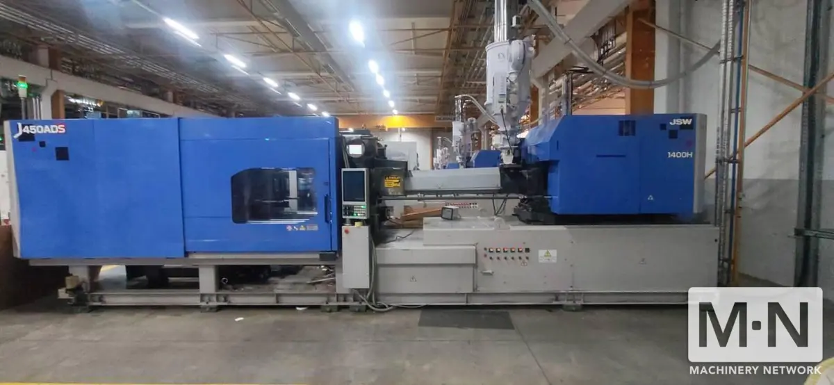 500 TON 43.6 OZ JSW MODEL J450-ADS-1400/HS10 HIGH SPEED INJECTION MOLDING MACHINE MFG 2017/2016