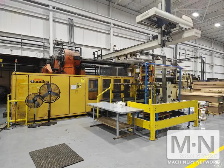 2350 TON 896 OZ HUSKY MODEL QUAD-LOC 2350/RS200/200 INJECTION MOLDING MACHINE MFG 2002