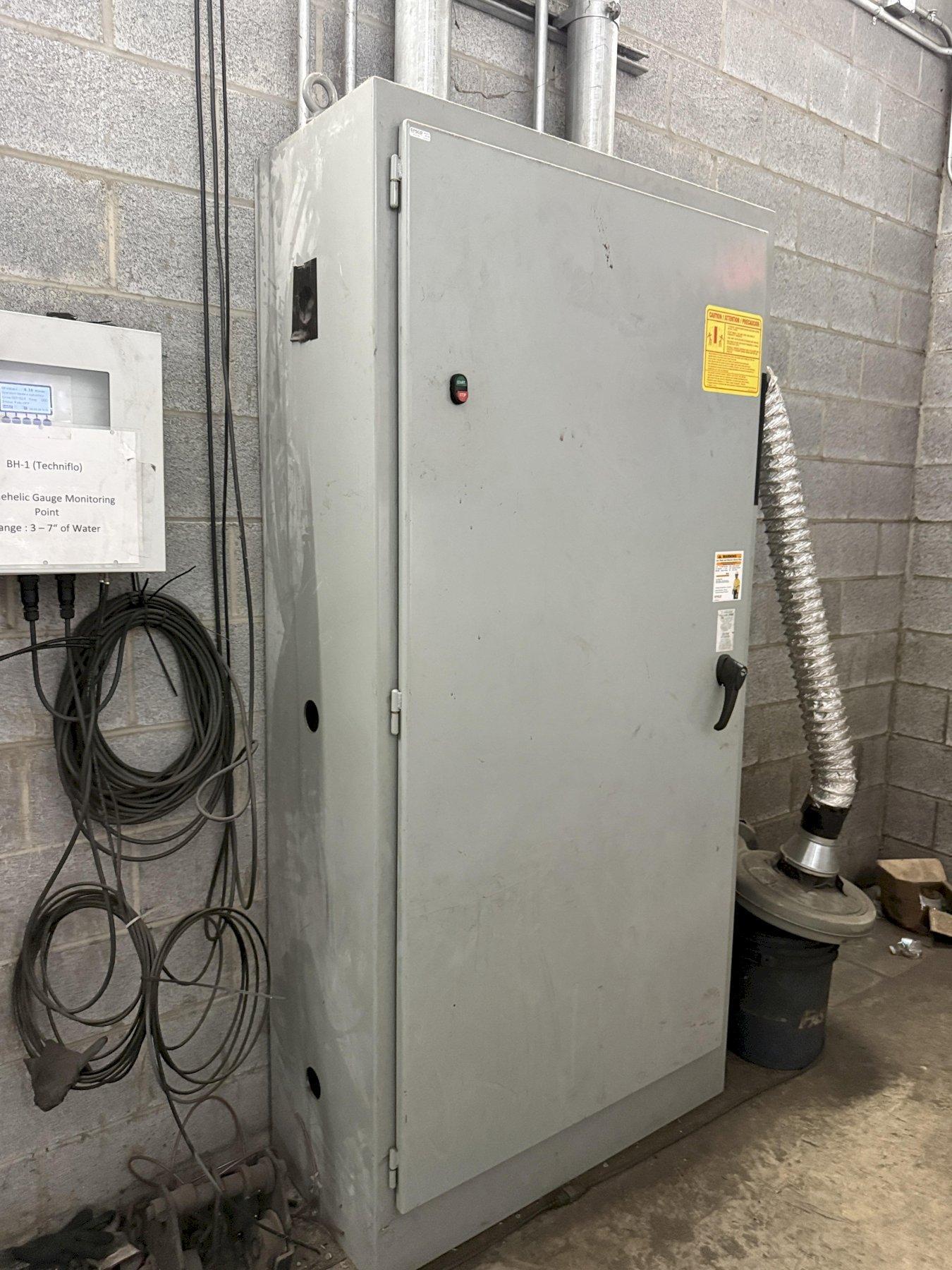 Torit Donaldson RF model 276 round pulse dust collector s/n 14252385 rated at 20,000 cfm, with Max-pe 100 hp motor with Yaskawa soft start, Chicago blower and pulse blower and controls