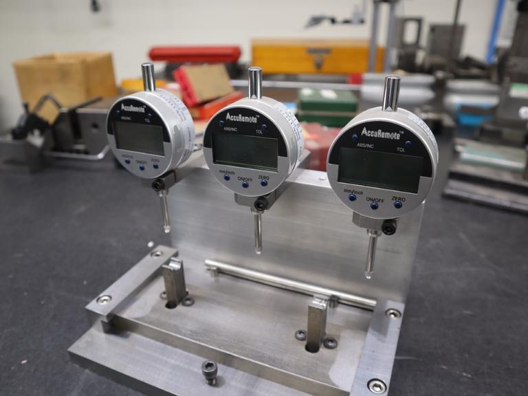 AccuRemote (3) Digital 1" Drop Indicators Mounted on Fixture Stand- Auction Item