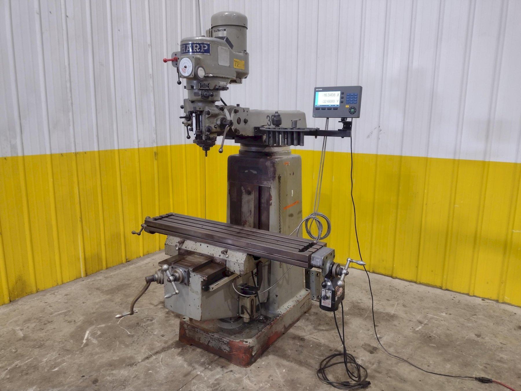 3 HP SHARP VERTICAL RAM TYPE KNEE MILL DRO & POWER FEED : YOBRO #25318