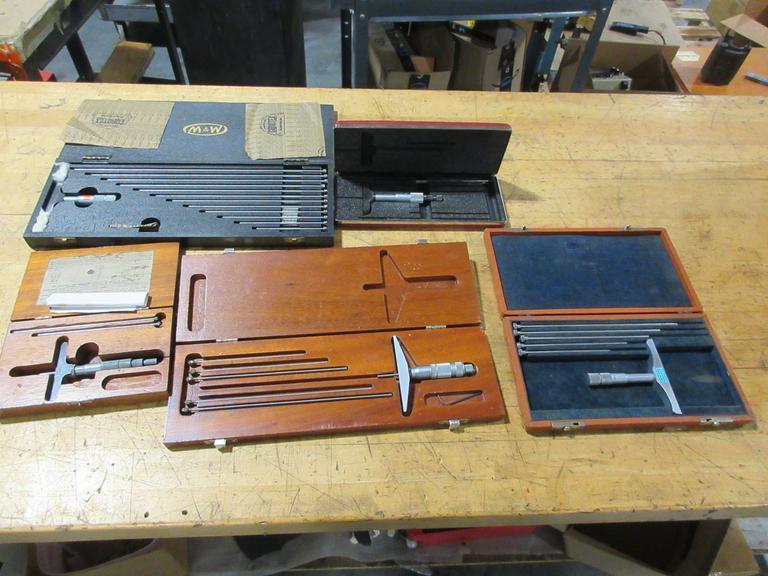 Depth Micrometer sets 0 - 12" Ranges, Various Brands, M&W, Lufkin, Brown & Sharpe, Starrett- Auction Item