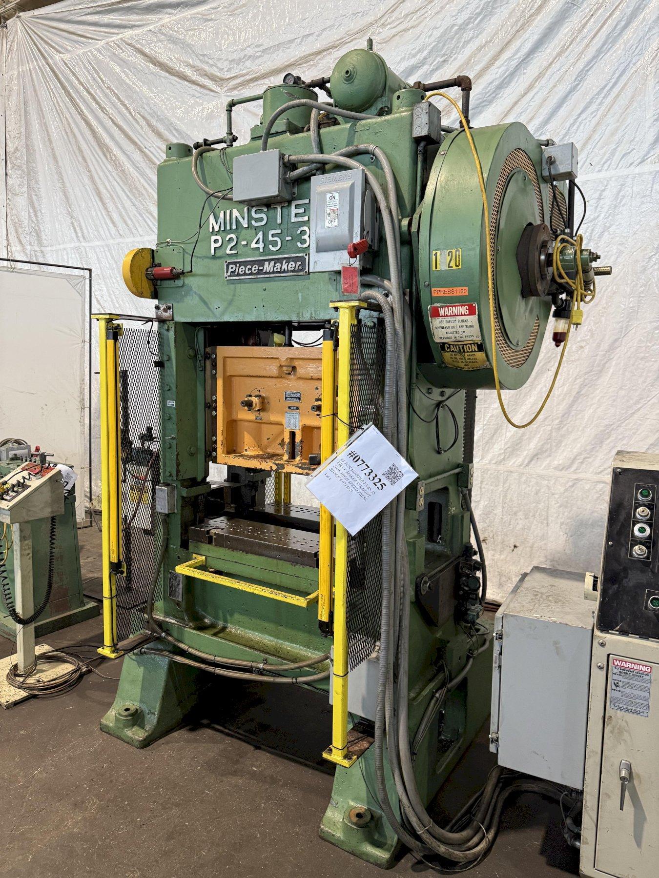 45 TON MINSTER P2-45-32 PIECE MAKER STRAIGHT SIDE HIGH SPEED PRESS. STOCK # 0773325