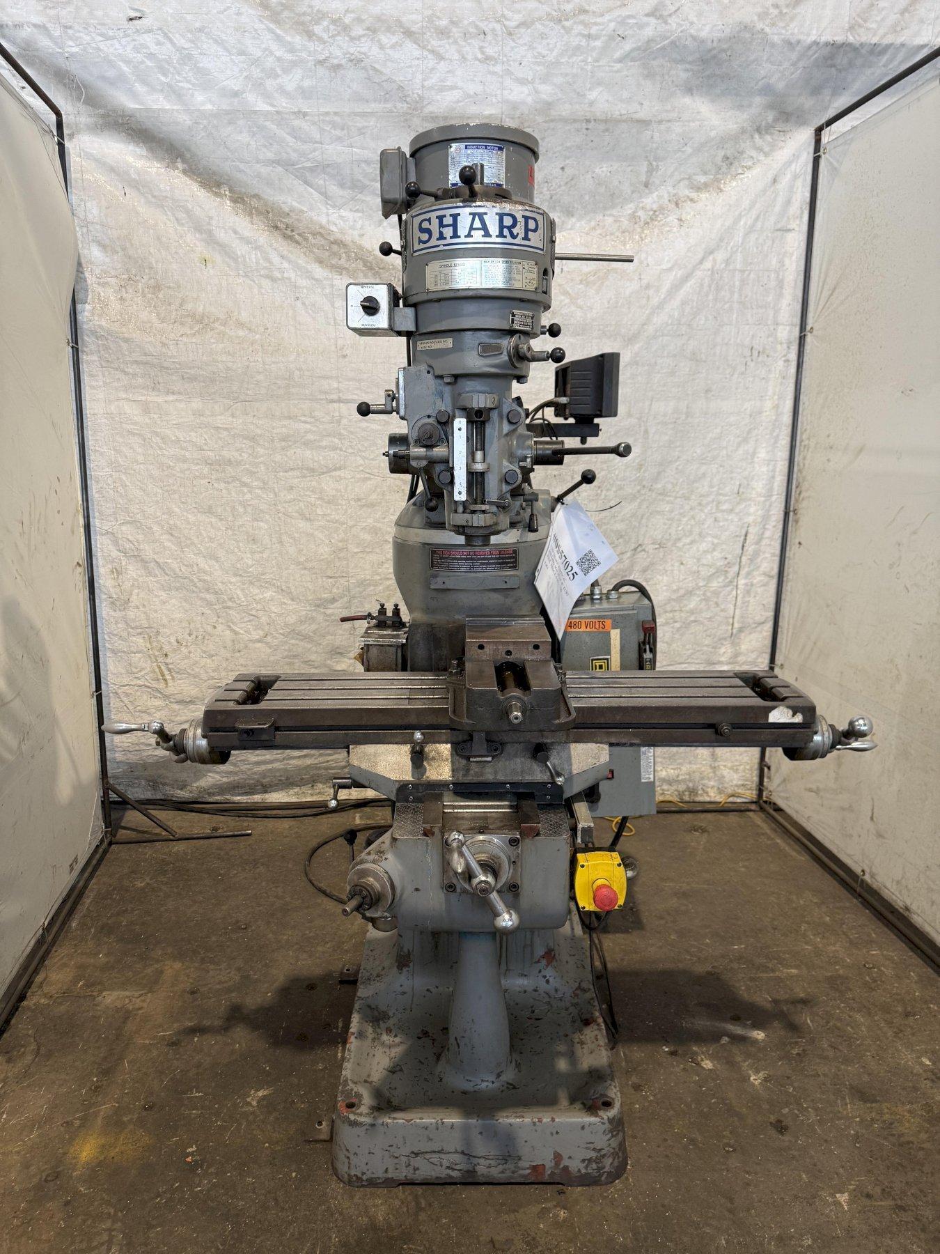 2 HP SHARP VERTICAL MILLING MACHINE W/ KURT VISE. STOCK # 0557025.