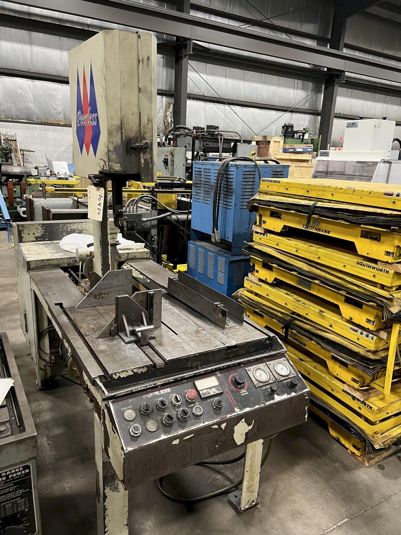 PEERLESS VB-1820XL SEMI AUTOMATIC VERTICAL BAND SAW, MITERING, HYD. VICE, 18" X 20" CAP.