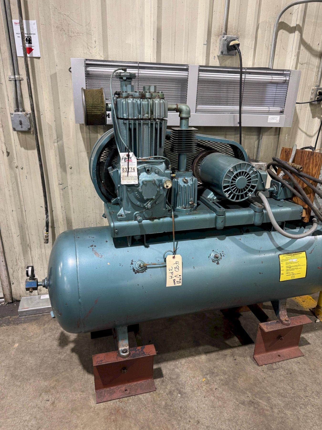 (1) PREOWNED QUINCY TANK MOUNTED AIR COMPRESSOR, MODEL #: 325, S/N 828822L