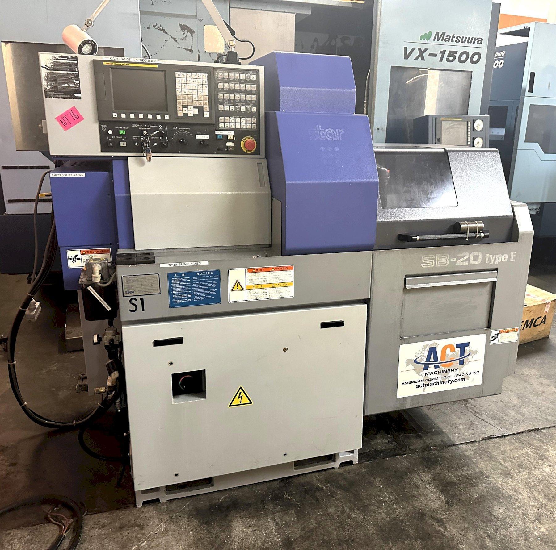 Star SB-20 Type E Swiss CNC Automatic Lathe 2011 equipped with Fanuc Oi-TD Control Coolant Tank, Chip Conveyor, FMB Micromag Barfeeder, Setup for High Pressure Coolant