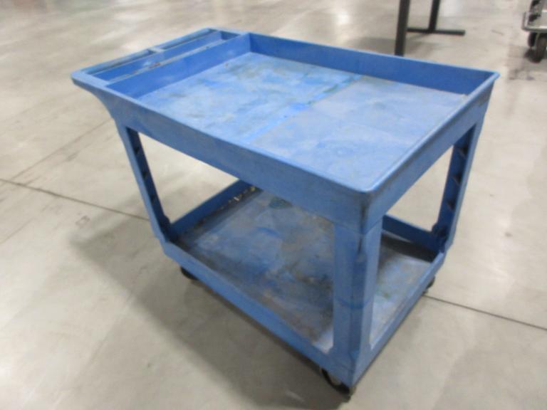 U-Line Heavy Duty Blue Plastic Shop Cart; On Rollers- Auction Item