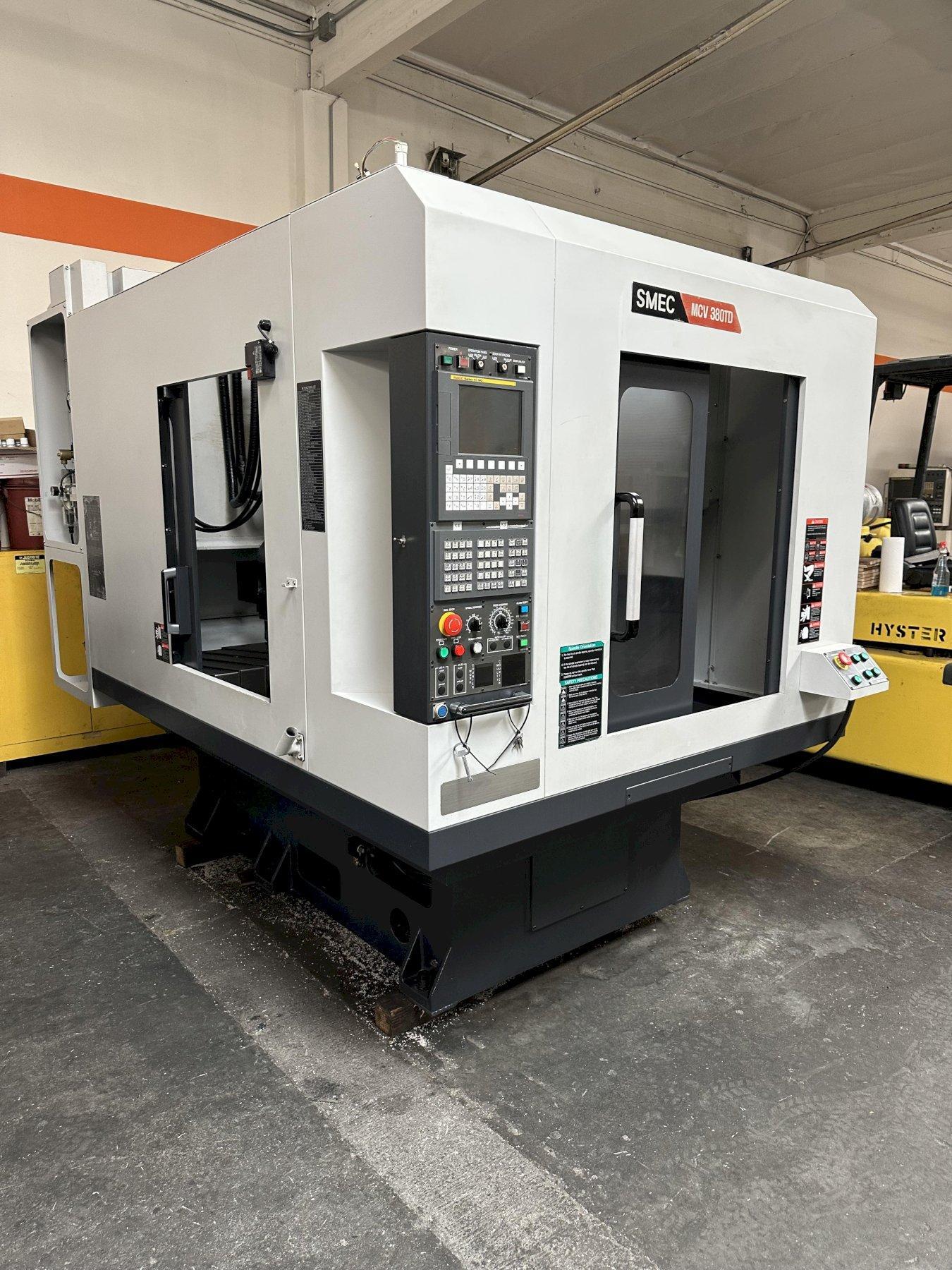 Samsung SMEC MCV 380TD VMC Fanuc O-iMD Controller, 16.54” X 23.62” X 20.50 Travels, Automatic Pallet Changer, 12,000 RPM Spindle, 20 Tools, Double Arm ATC, Rigid Tapping and Through Spindle Coolan