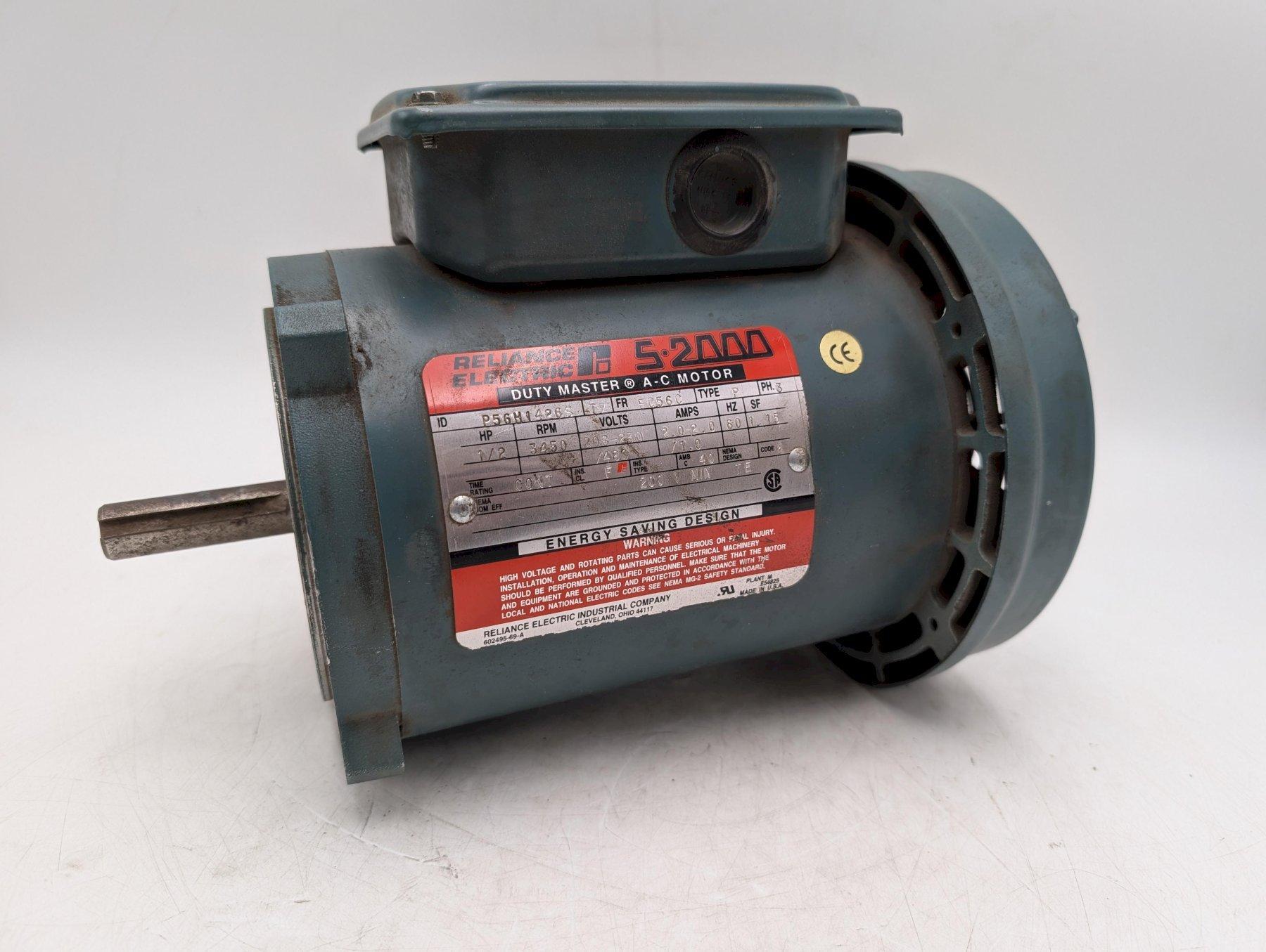 Reliance Electric S-2000 AC Motor P56H1426S – 1/2 HP, 3450 RPM, 208-230/460V, 3-Phase, Frame FC56C