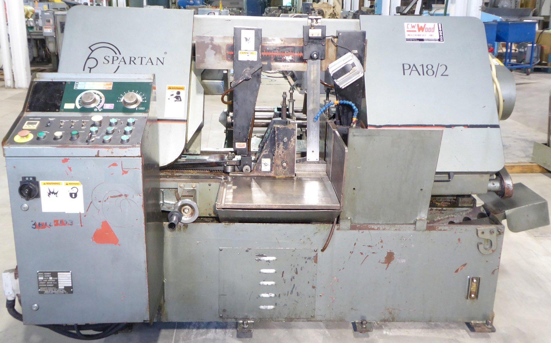 14″ x 18″ SPARTAN/MARVEL Horizontal Band Saw PA18/2, 18″ Rounds, Auto Feed, 1-1/2″ Blade, 7.5 HP, 1996, Clean