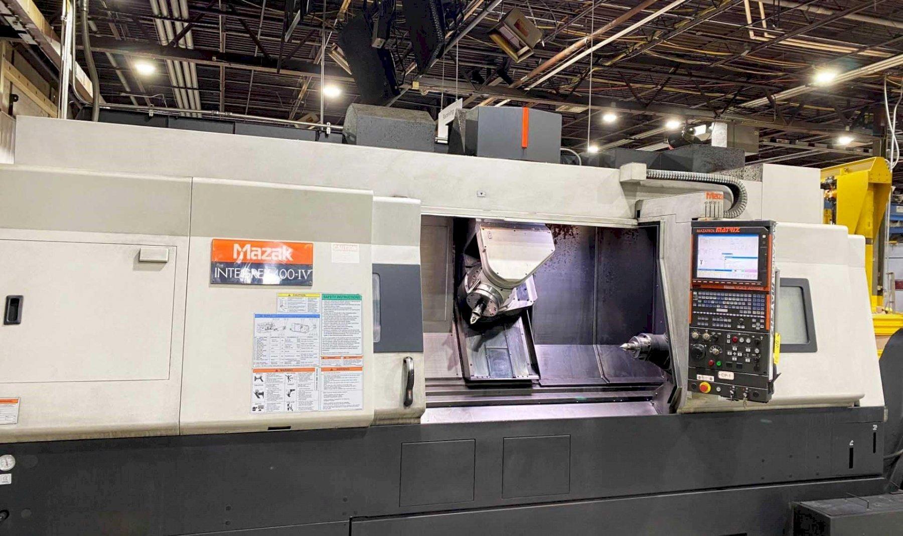 Mazak Integrex 400-IV Multi-Tasking CNC Turning Center 2007 with Mazatrol Matrix CNC Control, Live Milling, 5-Axis, Tailstock, Coolant Thru Spindle, and Chip Conveyor.