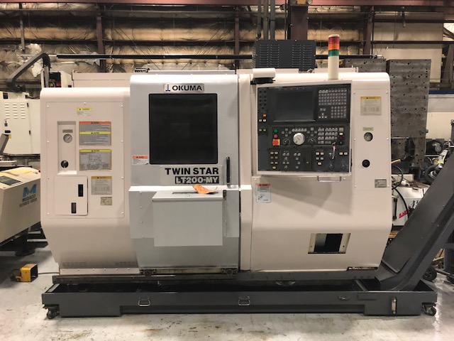 OKUMA TWIN STAR 200MY CNC LATHE W/Twin Turrets, Twin Spindle, C/Y Axis, Parts Catcher, LNS Barfeed, Chip Blaster, 2004