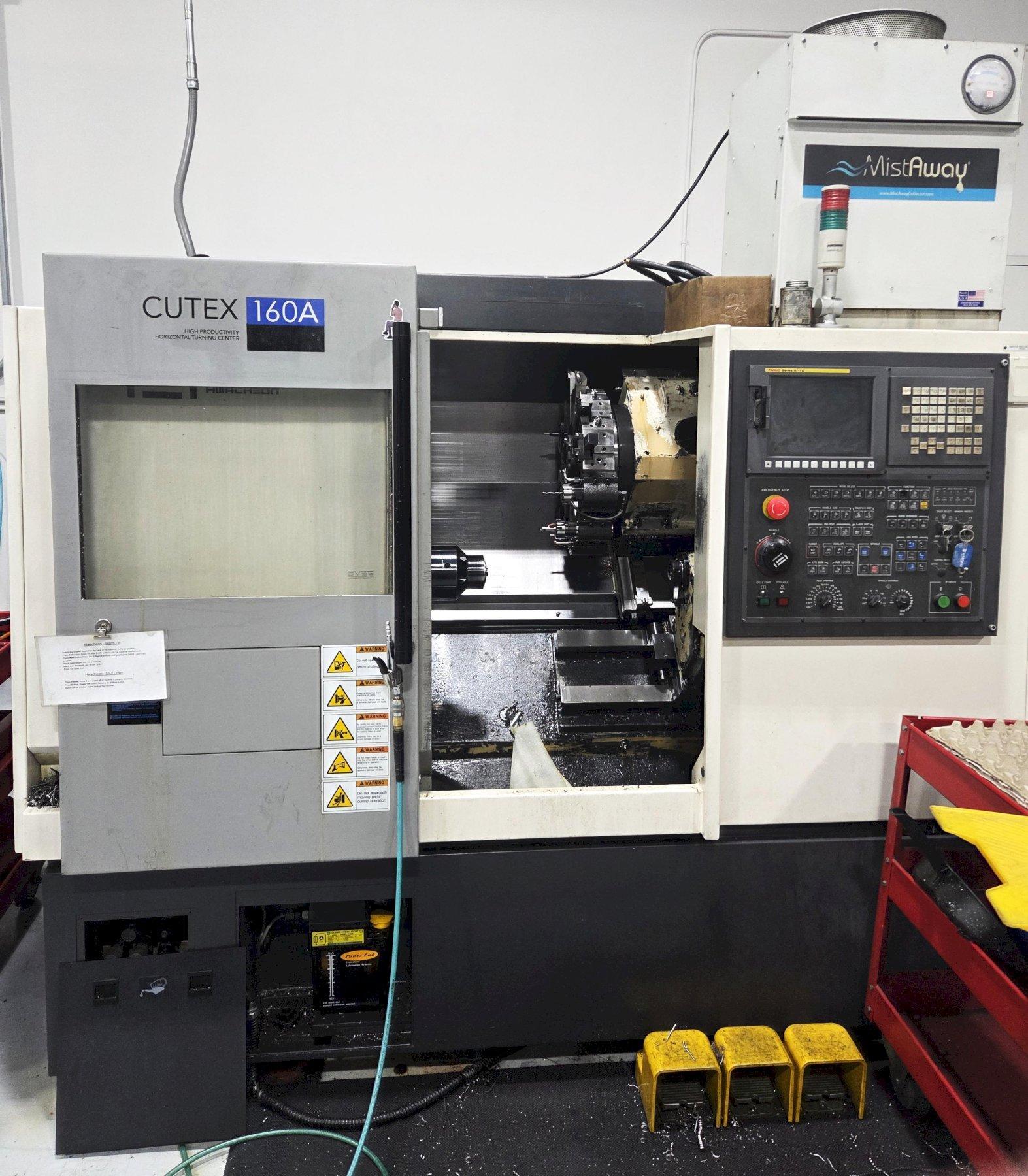 Hwacheon Cutex 160A 6” Chuck Horizontal Turning Center 2010 equipped with Fanuc 0i-TC Control, 3-Jaw Chuck, Misc. Turret Tooling, Coolant Pump