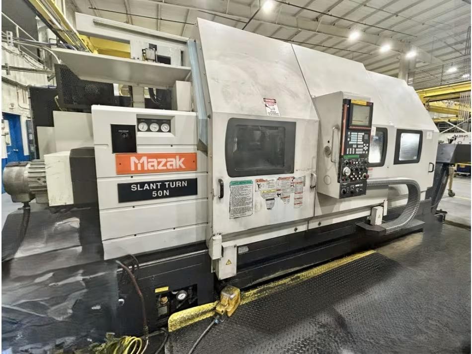 Mazak Slant Turn 50NR CNC Lathe, 2006 – 7.1″ Bore, Chip Conveyor