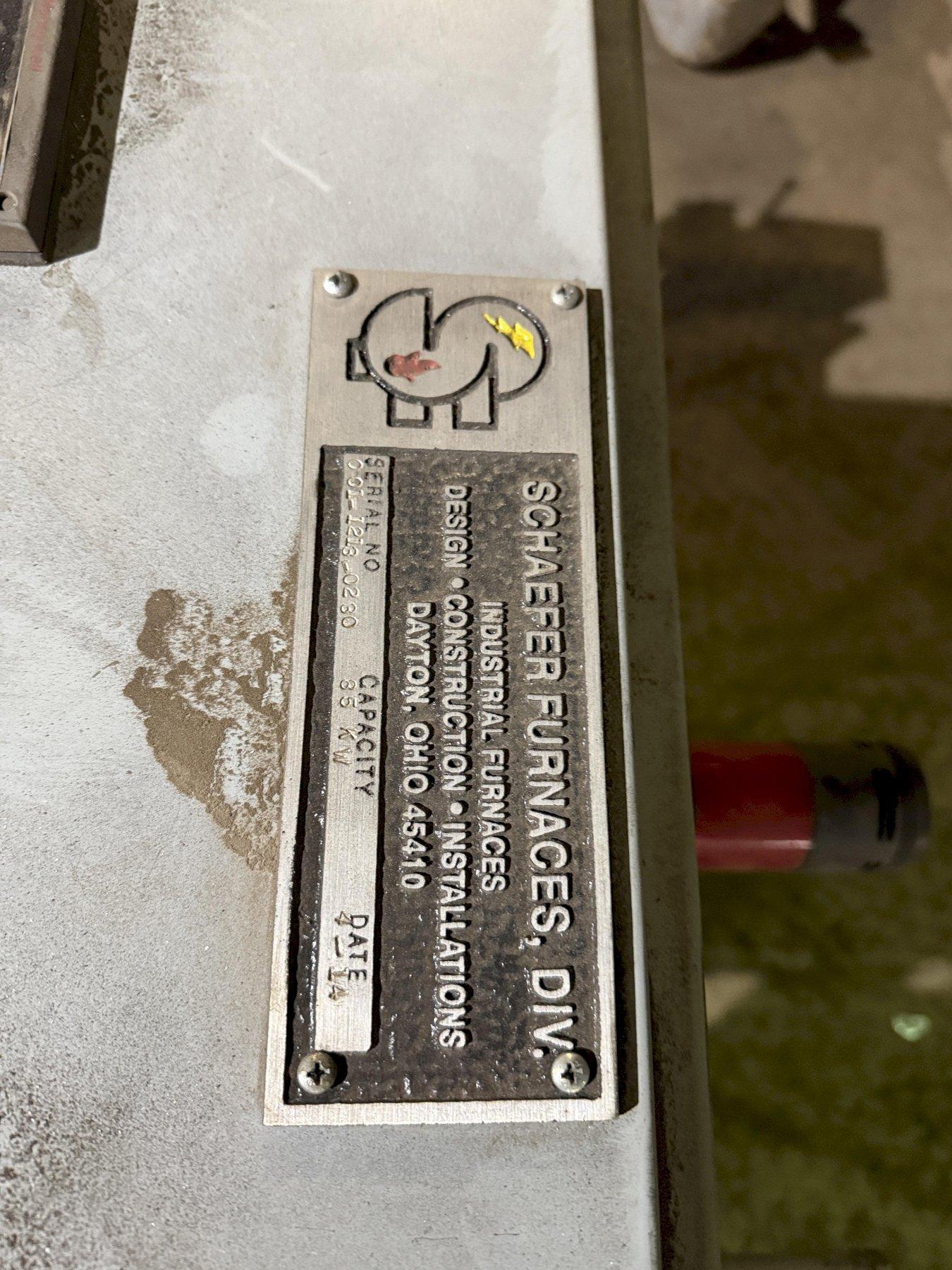 2014 Schaefer 1000# electric motorized nose pour furnace s/n 001-1213-0280 rated at 85kw with controls