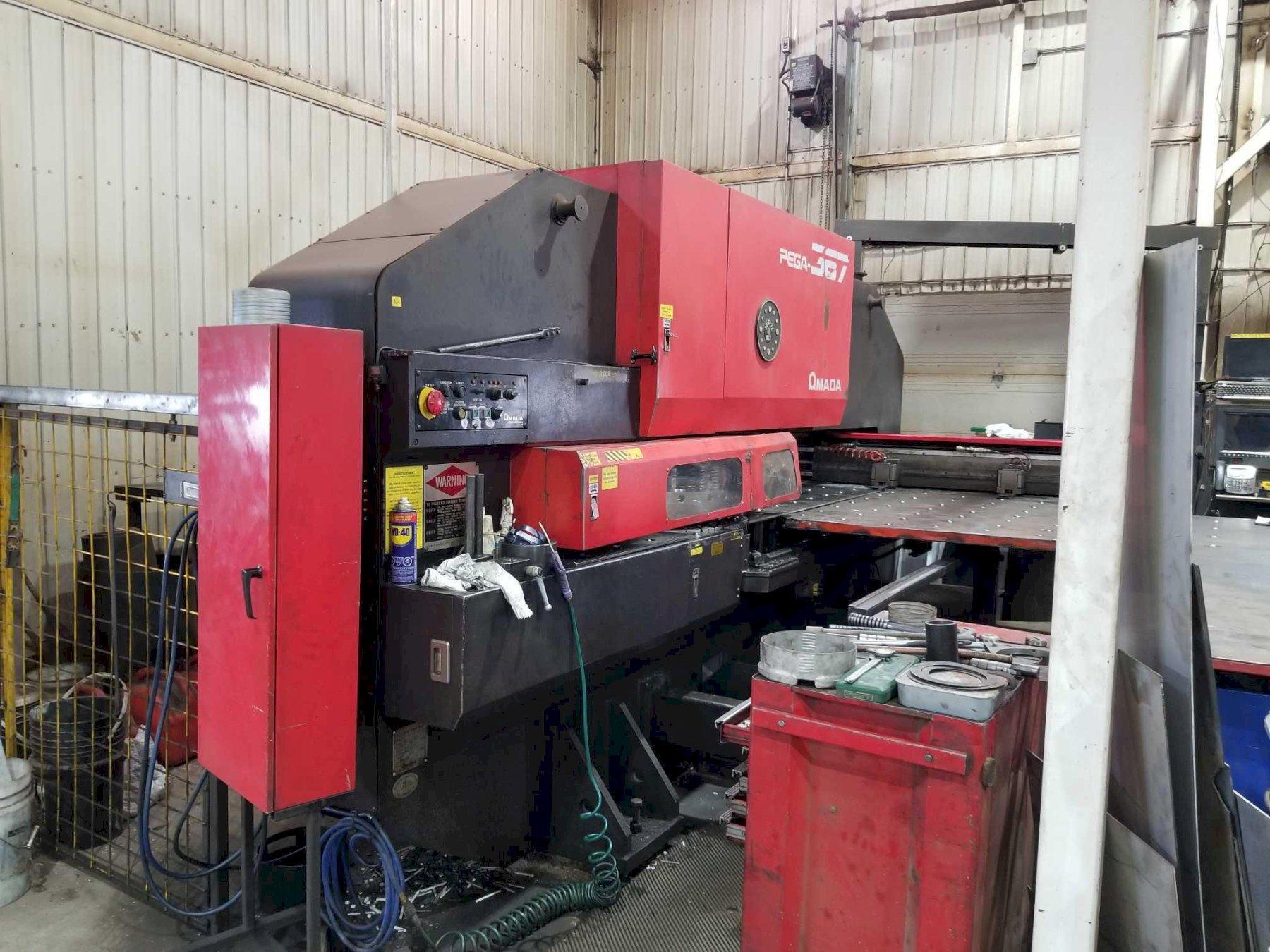33 Ton Amada Pega 367 Turret Punch, 1990 – w/tooling and tool grinder