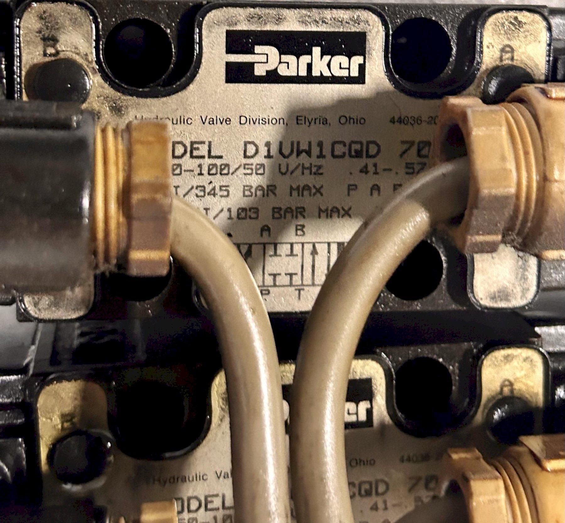SET OF (2) PARKER DIRECTIONAL CONTROL VALVES, Model D1VW1CQD 70, Double Solenoid, 3-Position, Spring Centered.