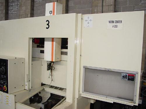 Wasino SG-5 CNC Gang Style, Fanuc 0TC CNC Control, 9" Swing, Collet Chuck, S. Robo-O Integrated Gantry Robot, Low Hours, 1999.