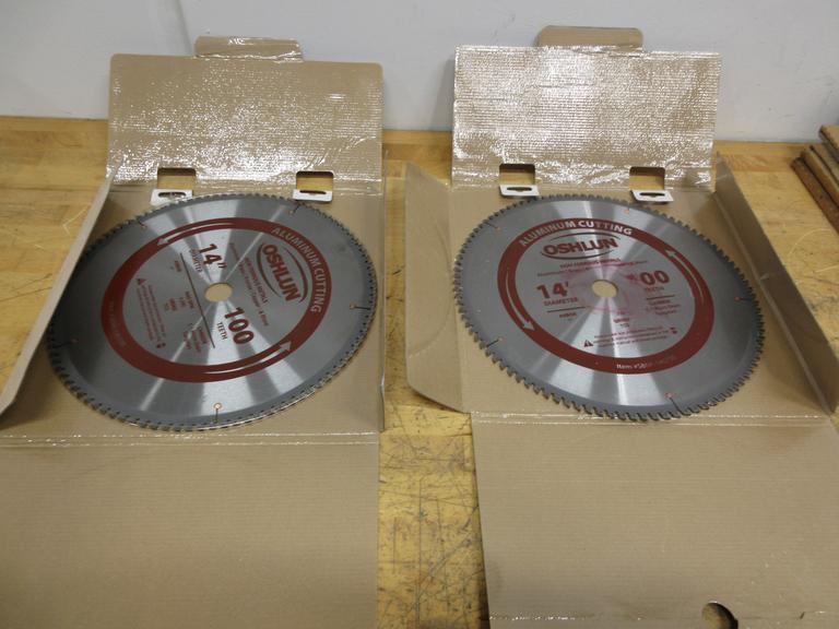 Oshlun Non-Ferrous Cut-Off Saw Carbide Tipped Blades (2pcs), 14" x 1" x 100T, (1) New, (1) Slight Use- Auction Item