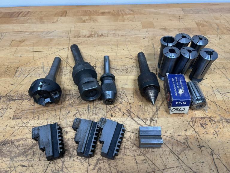 5C Collets (6), Command DF10 9/16" Collet, R8 Slitting Saw Holder, 2" x 3/4" Shank Shell Mill, Albrecht 0-5/16" Keyless Drill Chuck and More- Auction Item
