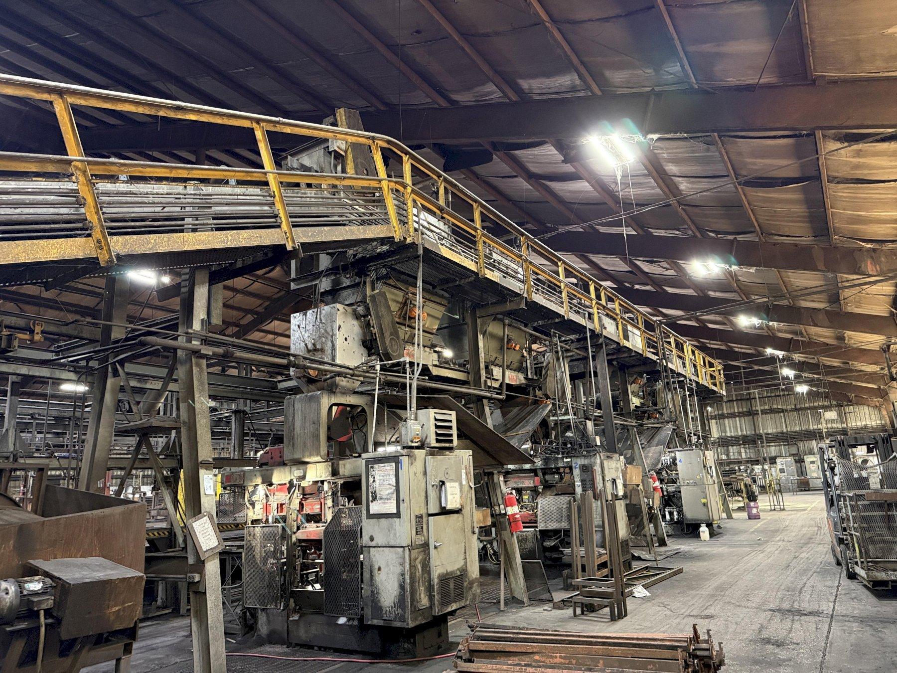 approx. 100' distribution belt conveyor with hoppers and supports