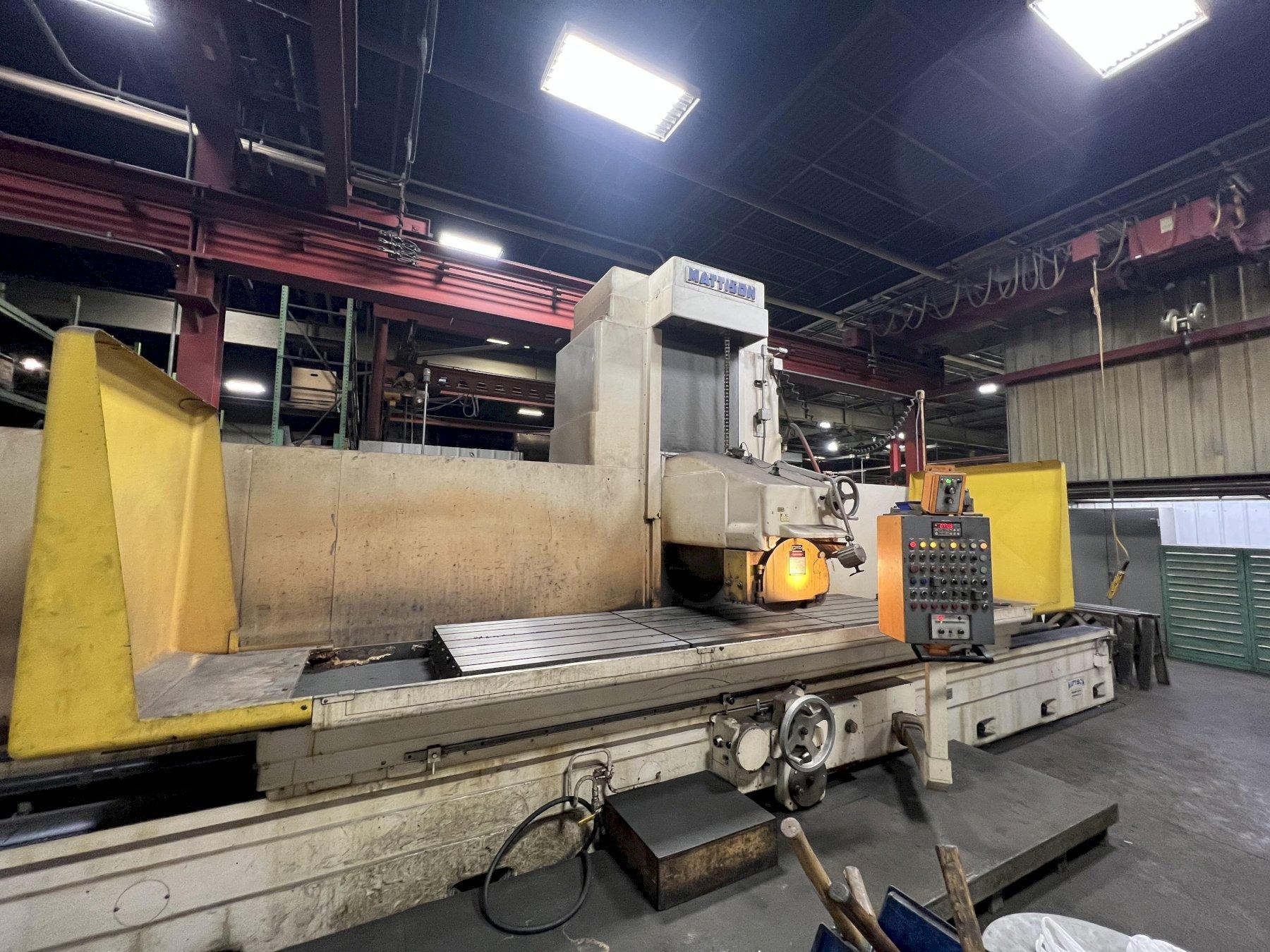 42" x 144" Mattison Hydraulic Surface Grinder 2012 Rebuild, (3) 48" x 42" Magnetic Chuck, 48" Max. Height Under Wheel, 50 Hp Spindle Motor, Magna-Loc Flux Master Chuck Control, Ebbco Coolant/Filtratio