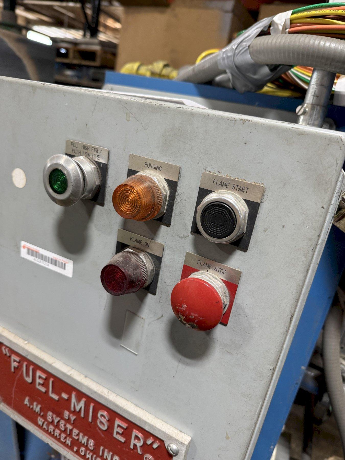 AM Systems model 24-g-150hf fuel mizer ladle preheater s/n 91144-201with controls and gas system with blower, 24" diameter hood