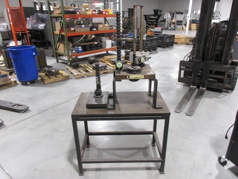 Kennametal Tool Presetting Table On Heavy Duty Steel Table; Starrett Micrometers, Federal Dial Indicators- Auction Item