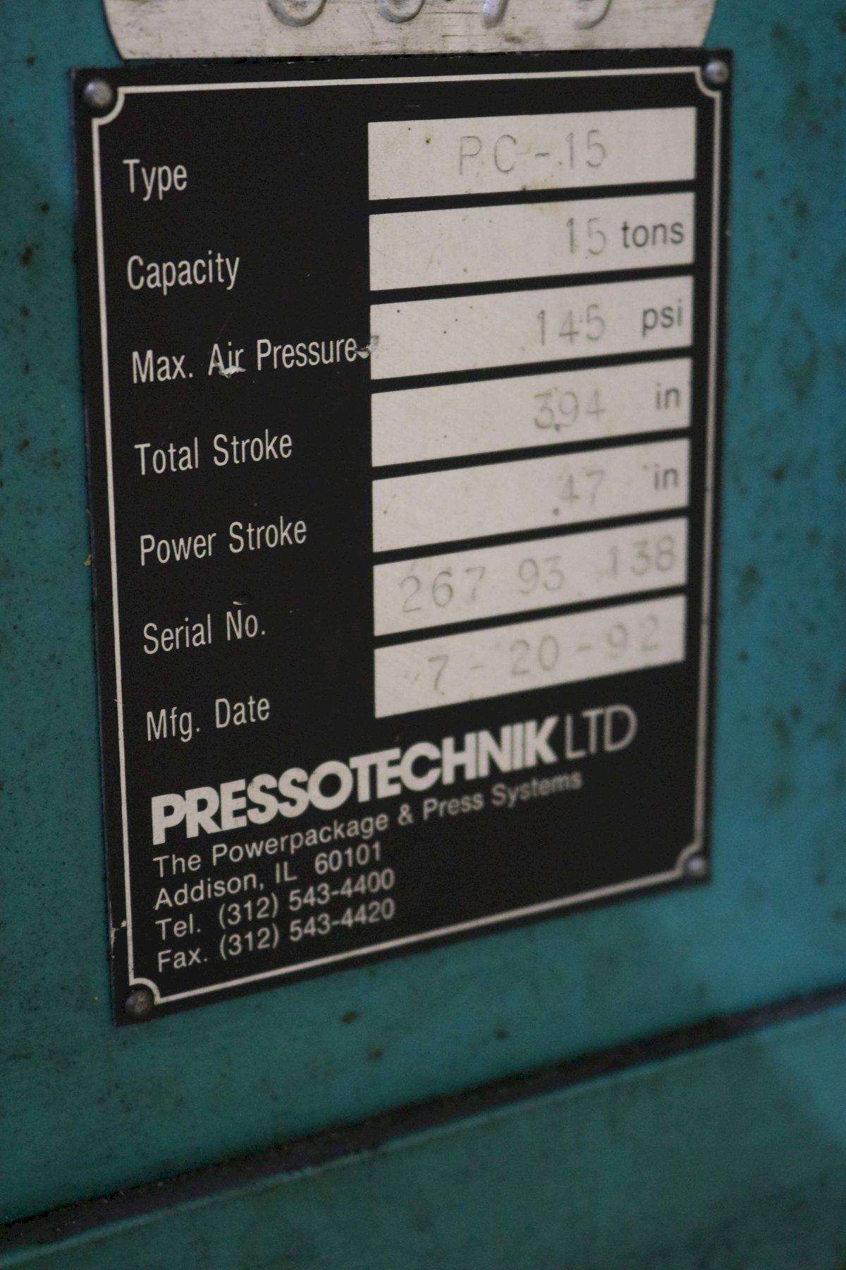 15 TON PRESSOTECHNIK HYDRAULIC C FRAME PRESS: STOCK #59608