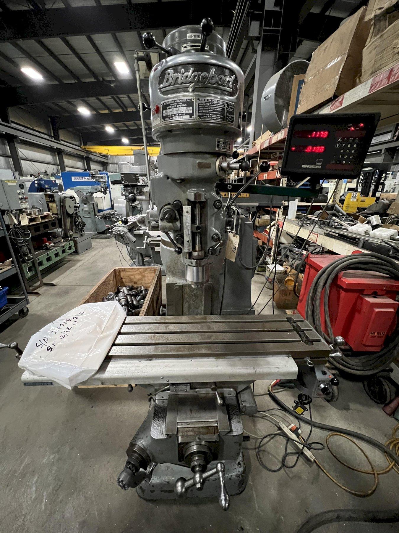 BRIDGEPORT VERTICAL MILL, SERIES 1, STEP PULLEY MILL, POWER FEED, DRO, 1970
