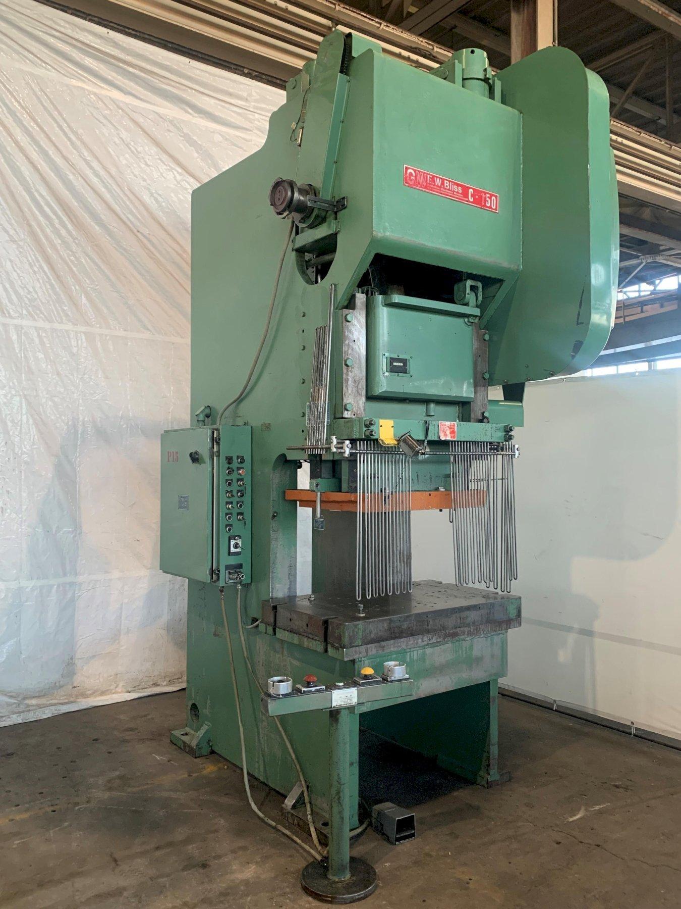 150 TON E-W BLISS C-150 GAP FRAME PRESS. STOCK # 0748923