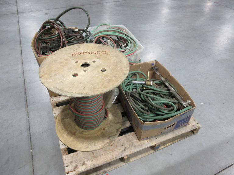 Oxy/Acetylene Torch Parts, Gas Valves, and Partial Spool of New Tubing on Pallet- Auction Item